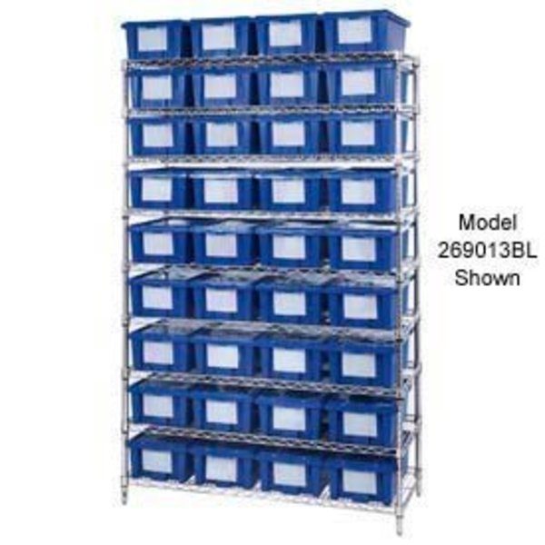 Global Equipment Chrome Wire Shelving With 12 10"H Nest   Stack Shipping Totes Blue, 72x24x63 269015BL